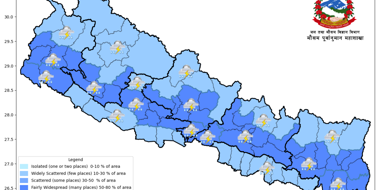 कोशी,वाग्मती, लुम्बिनी र सुदूरपश्चिममा भारी वर्षा हुने पूर्वानुमान