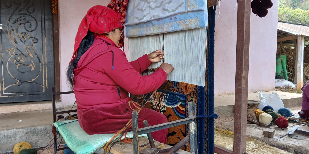 ज्याला उठाउनै मुस्किल भएपछि गलैँचा बुन्न छाड्दै महिला