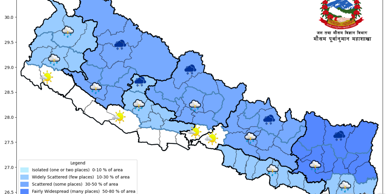पश्चिमी वायुको प्रभावः कोशी, बागमती र गण्डकीमा वर्षाको सम्भावना