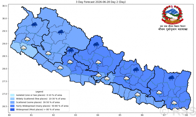 कोशीमा भारी वर्षाको सम्भावना, चार दिनभित्र देशभर मनसुन फैलिने