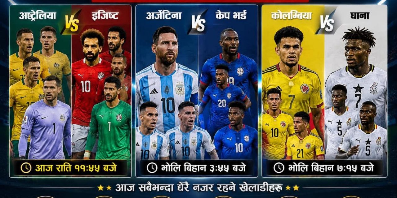 फिफा विश्वकप २०२६ : आज राति नकआउटमा मेस्सी, सलाह र लुइस डियाज मैदानमा