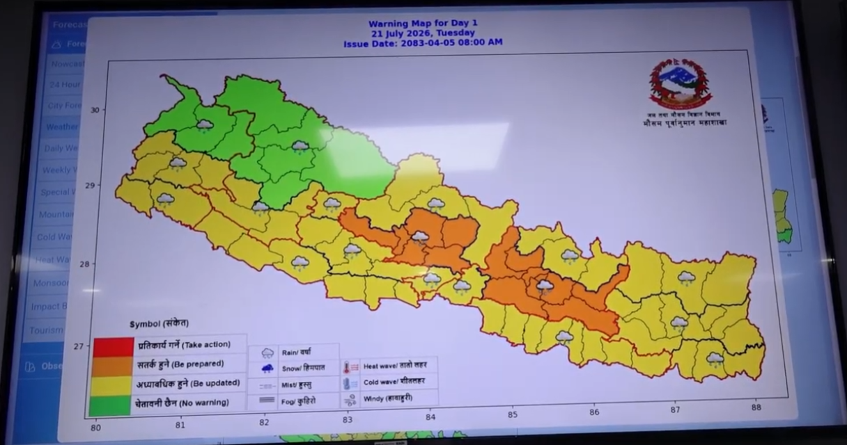 देशभर मध्यम वर्षा, भारी वर्षाको सम्भावना न्यून