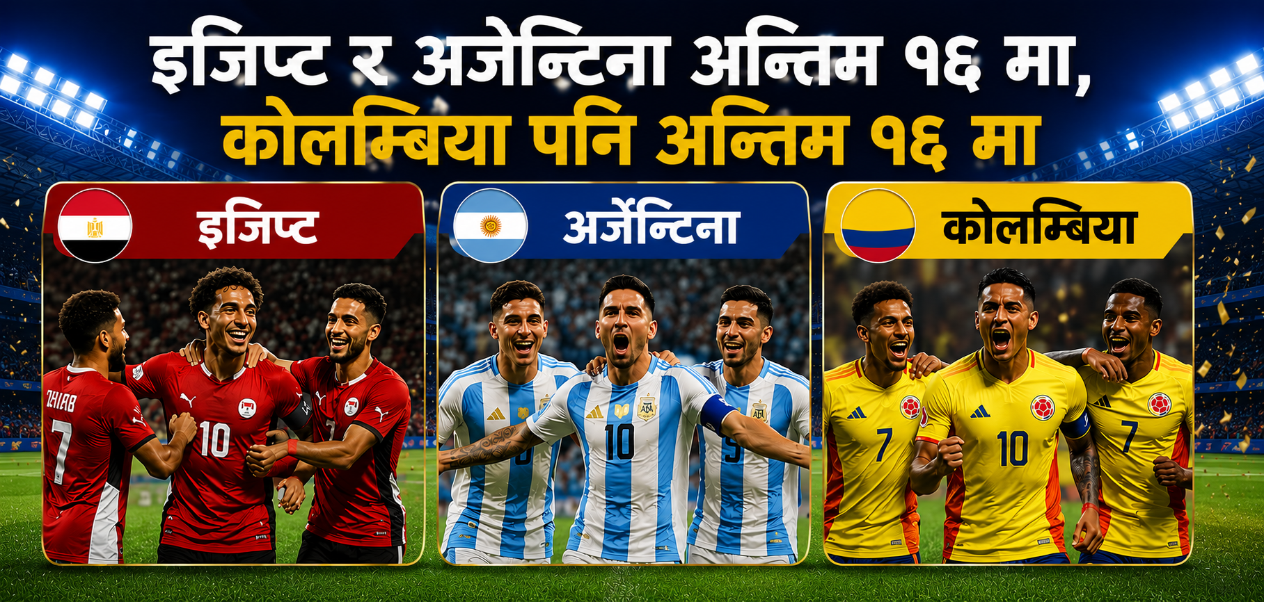 इजिप्ट र अर्जेन्टिना अन्तिम १६ मा, कोलम्बिया पनि अघिल्लो चरणमा