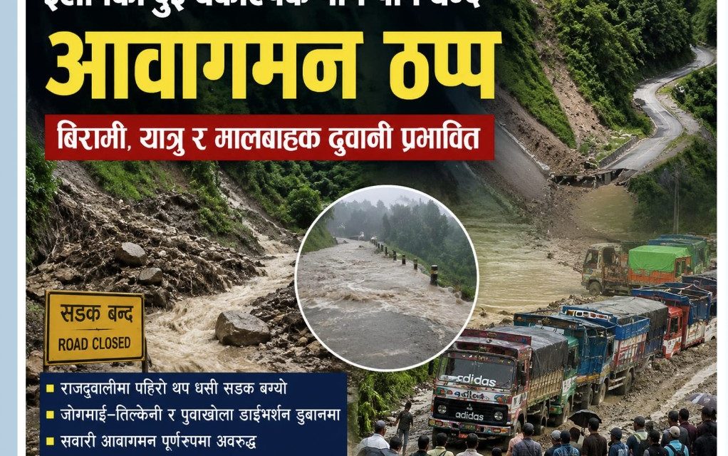पहिराले मेची राजमार्ग पूर्ण अवरुद्ध, इलाम–पाँचथर–ताप्लेजुङको यातायात ठप्प