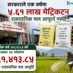 रासायनिक मलको आपूर्ति पाँच लाख ६१ हजार मेट्रिकटन नाघ्यो