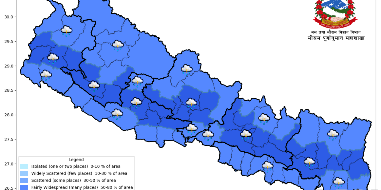 आजको मौसम : यी स्थानमा भारी वर्षाको सम्भावना
