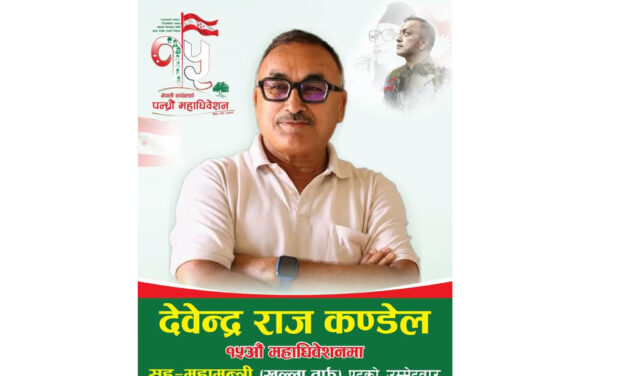 कांग्रेस १५औँ महाधिवेशनमा देवेन्द्रराज कँडेलले केन्द्रीय सहमहामन्त्रीमा उम्मेदवारी दिने